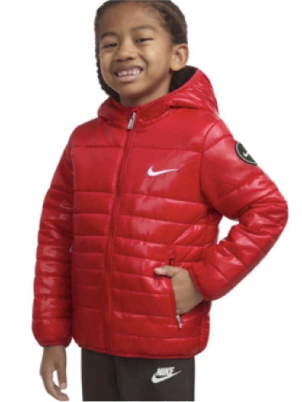 Nike Youth Puffer Hooded Winter Jacket Coat  Red Sz 7  (6 - 7 Years) *read*
